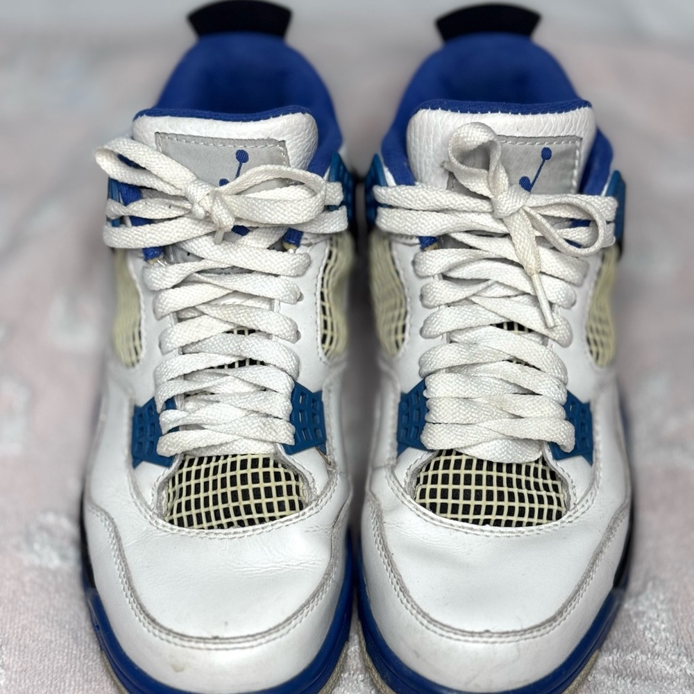 Jordan 4 Retro Mid Motorsports White Black Blue Leather